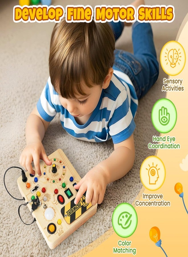 OAKJAR Busy Board, Montessori Toys for 1+ Year Old, Busy Board with 13 Led Light, Wooden Toddler Educational Travel Toy, 1 Year Old Boy&Girl Gifts - Image 3